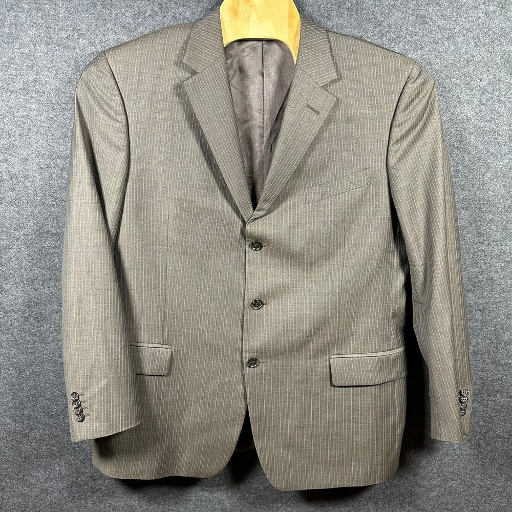 Gritti Ermenegildo Zegna Mens 56R Wool Pinstripe 3-Button Blazer Brown